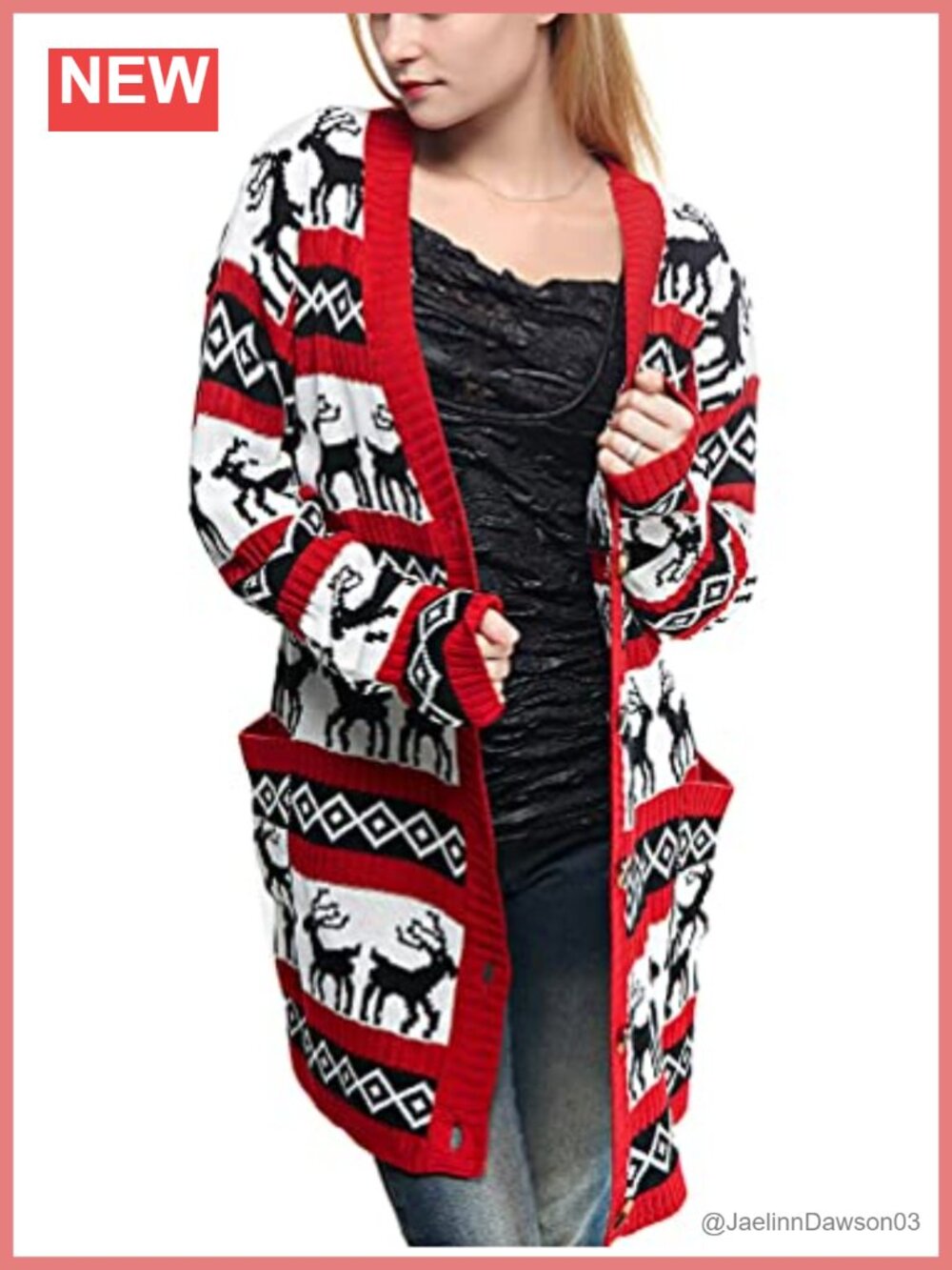 Oversized Christmas Reindeer Cardigan Acrylic Wool Button